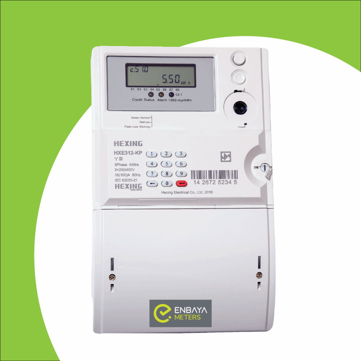 hexing,three phase,integrated,electricity,submeter,prepaid,enbaya,HXE312